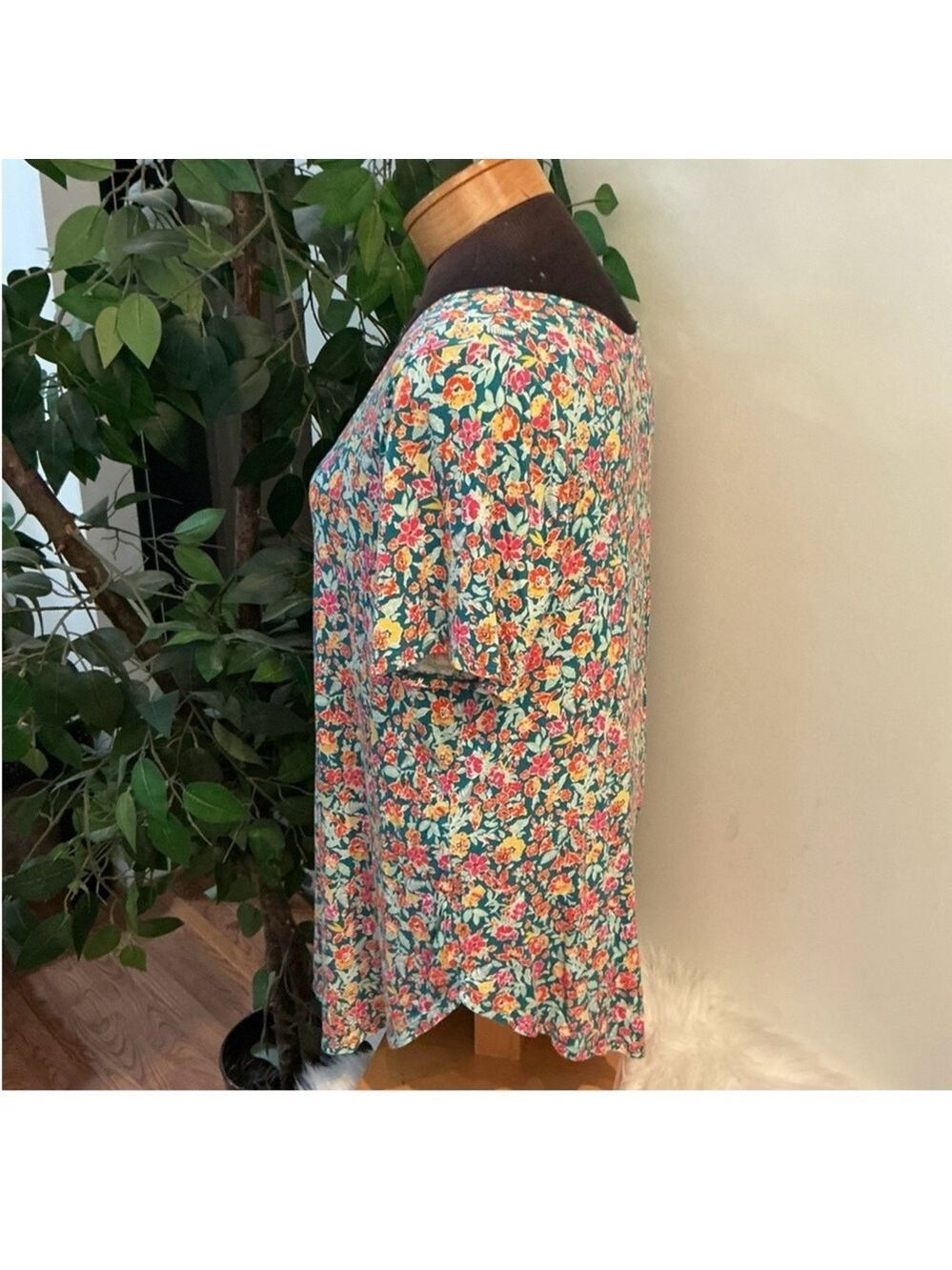 Women's LANE BRYANT Teal Floral Fitted Tunic Plus Size 22/24 - Picture 6 of 12